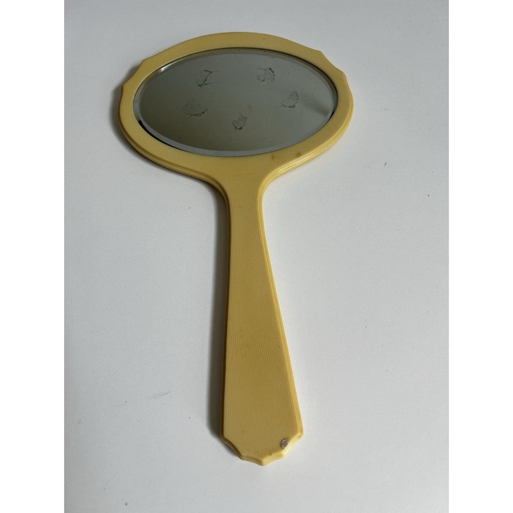 1920s Vintage Ivory Pyralin Dubarry‎ Celluloid Handheld Oval Mirror